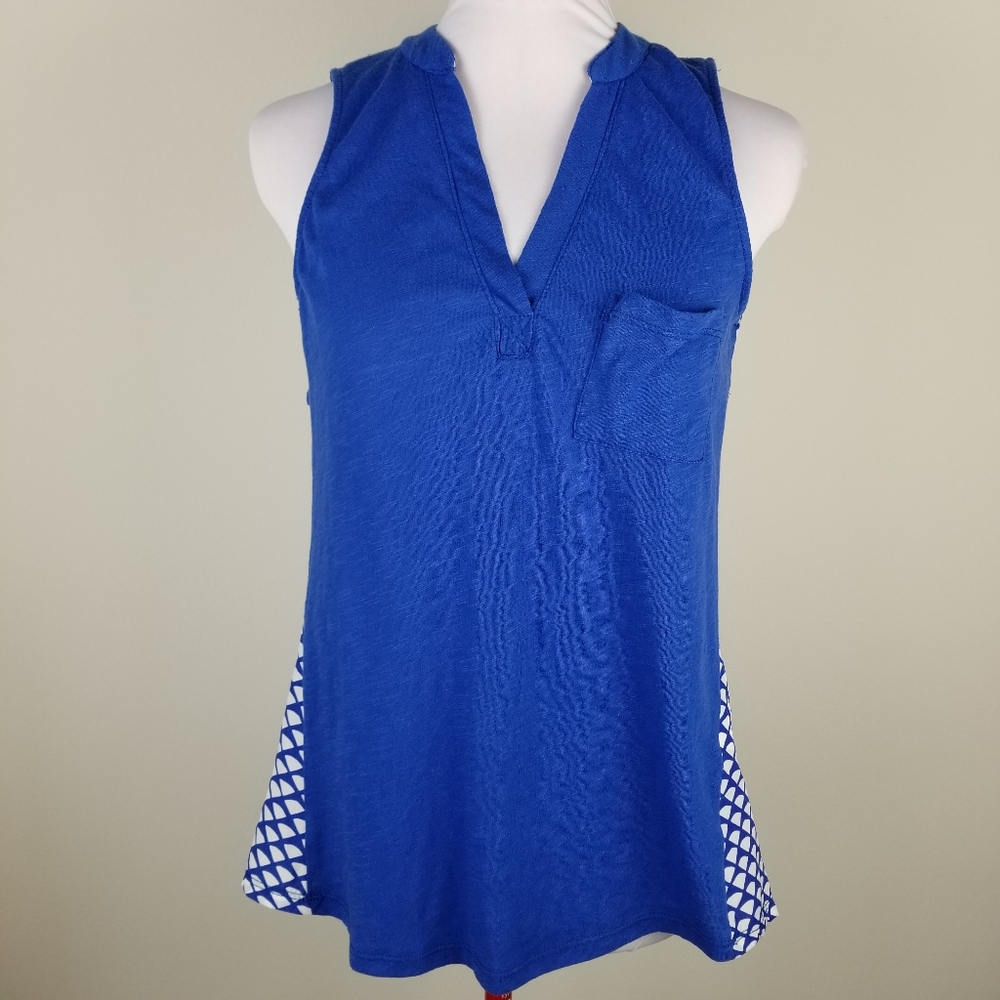 Porridge Knit/Woven Combo Sleeveless (Blue)-S